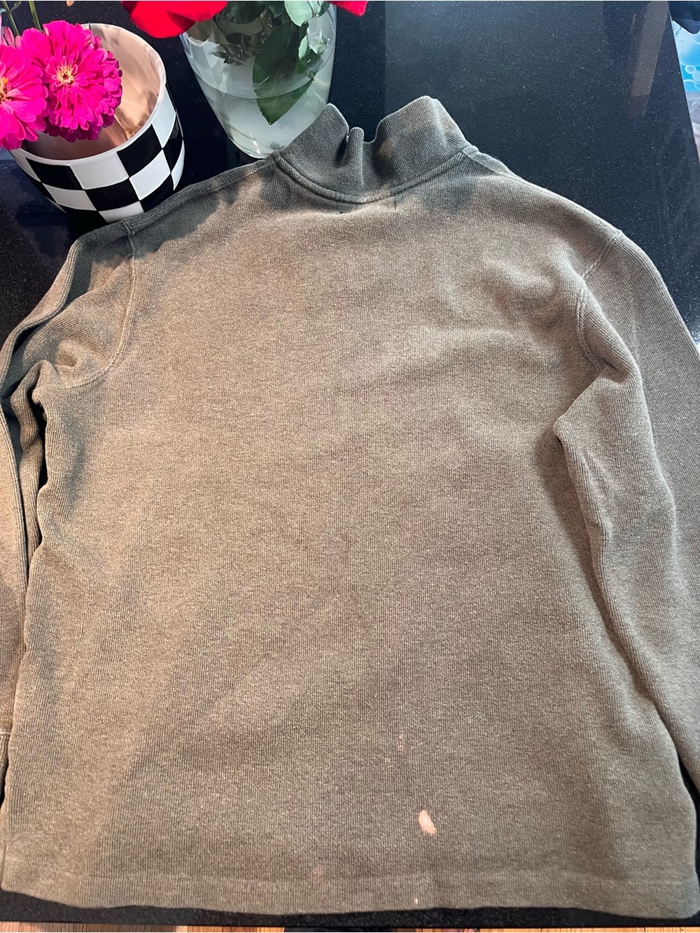 Polo by Ralph Lauren Men's Olive Quarter-Zip  - stain in back - selling as is - Picture 2 of 5